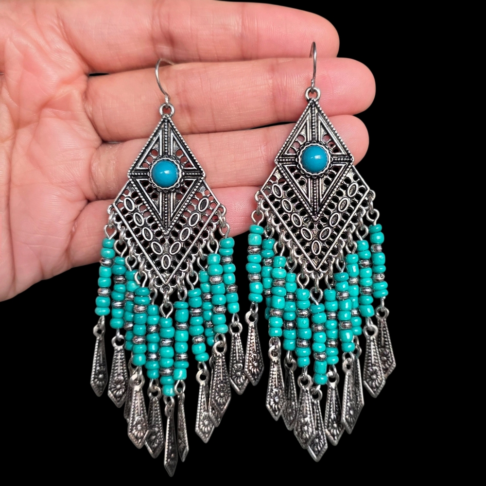 Dia Spears Tribal Earrings Silver Ear Jewelry Ethnic Vintage Style Y2K Dangle